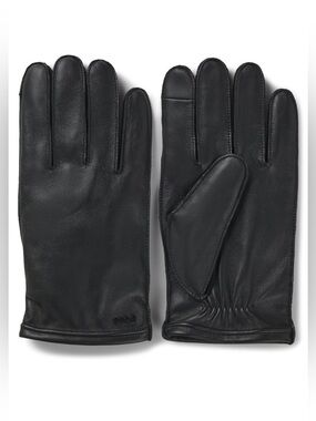 NWT Hugo Boss TOUCH-TECH LEATHER GLOVES WITH METAL LOGO DETAIL size 9.5